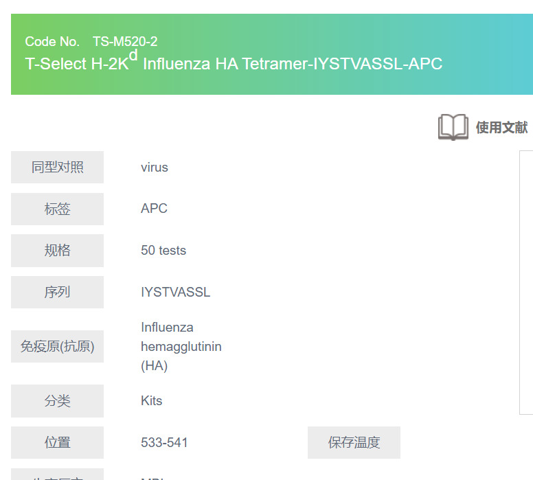T-Select H-2Kd Influenza HA Tetramer-IYSTVASSL-APC
